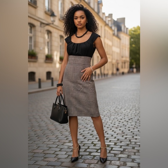Dress Barn Dresses & Skirts - Elegant Black and Gray Plaid Women's Dress Skirt one piece☑️VEN09